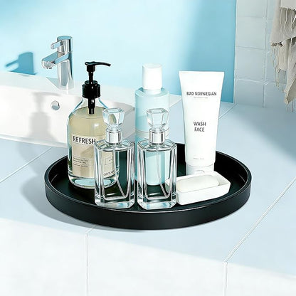 2 Pack 13.5" Bathroom and Vanity Tray, ABS Bathroom Counter Organizer, Coffee Table Decor for Perfume, Candles, Keys &More. Kitchen Countertop Organizer, Decorative Tray Soap Holder, Black
