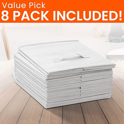 Criusia Storage Cubes - 13 Inch Heavy Duty Fabric Storage Bins for Shelves Closet Cube Organizer - 8 Pack Collapsible Cube Storage Bins Baskets for Clothes Blankets Toys - Nursery Organization (White)