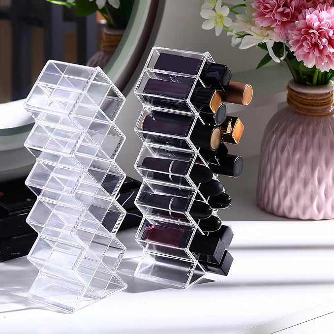 6 Pack Acrylic Lipstick Holder Organizer 96 Slots Clear Lip Gloss Holder Organizers Stackable Fish Shape Lipsticks Tower Lipstick Case Display Stand Storage Box for Makeup Cosmetic Vanity drawer