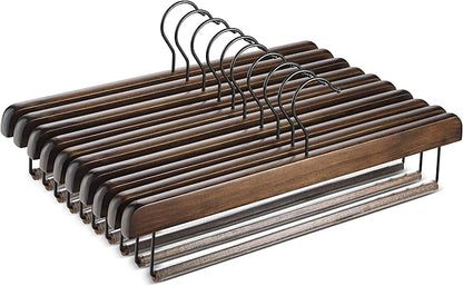 ZOBER High-Grade Wooden Slack/Trouser Pants Hangers with Non Slip Bar Smooth Finish, Durable Wooden Hangers - Slim & Sleek Space Saving Closet Hangers, 360° Hook- Ideal for Pant (Vintage, 10)
