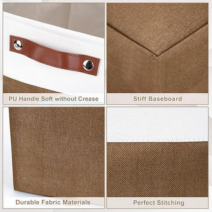 Bagnizer Large Fabric Storage Baskets | 50L Storage Bins, Decorative Linen Closet Baskets with Handles for Organizing, Shelf, Toys, Clothes, Home, Office, Nursery, 17x12x15Inches (Brown&White)