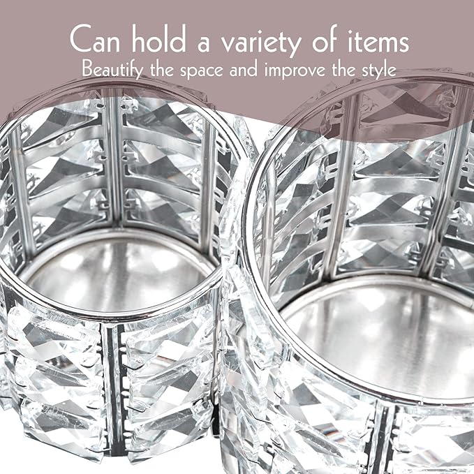 LUEXBOX Crystal Makeup Brush Holder Organizer, Cosmetic Makeup Brush Storage Container Cup for Table, Dresser, Bathroom, Bedroom Organization, One-Piece Circular Brush Organizer (silver)