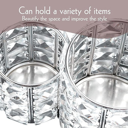 LUEXBOX Crystal Makeup Brush Holder Organizer, Cosmetic Makeup Brush Storage Container Cup for Table, Dresser, Bathroom, Bedroom Organization, One-Piece Circular Brush Organizer (silver)