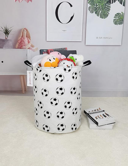 QUEENLALA Large Storage Basket,Laundry Hamper/Bathroom/Home Decor/Collapsible Round Storage Bin,Boys and Girls Hamper/Boxes/Clothing(Round-Football)