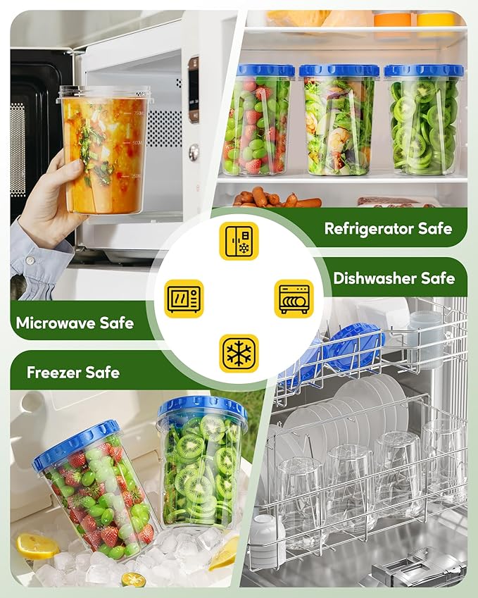 Canfanni 10 Pack-33oz Freezer Storage Containers Set, Plastic Food Storage Containers with Twist Top Lids, BPA Free Stackable Soup Containers for Overnight Oats/Salad/Leftover/Soup/Ice Cream