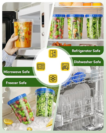 Canfanni 10 Pack-33oz Freezer Storage Containers Set, Plastic Food Storage Containers with Twist Top Lids, BPA Free Stackable Soup Containers for Overnight Oats/Salad/Leftover/Soup/Ice Cream