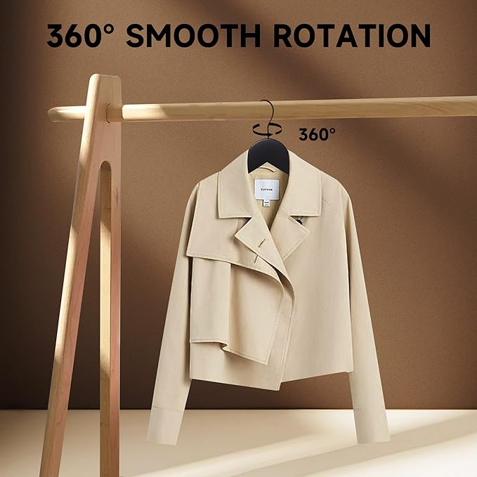 Premium Wooden Top Hangers, Heavy Duty Solid Wood Suit Hangers with 360° Swivel Hook & Anti-Slip Notches, Durable Clothes Hangers for Jackets, Coats, Shirts & Dresses(Black/24-Pack)