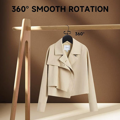 Premium Wooden Top Hangers, Heavy Duty Solid Wood Suit Hangers with 360° Swivel Hook & Anti-Slip Notches, Durable Clothes Hangers for Jackets, Coats, Shirts & Dresses(Black/24-Pack)