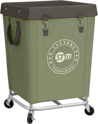 STORAGE MANIAC Commercial Laundry Hamper with Heavy Duty Steel Frame, 160 L Industrial Laundry Basket Cart with Wheels for Hotel, Home, Laundry Room, 18''L x 18''W x 31''H, Medium Green