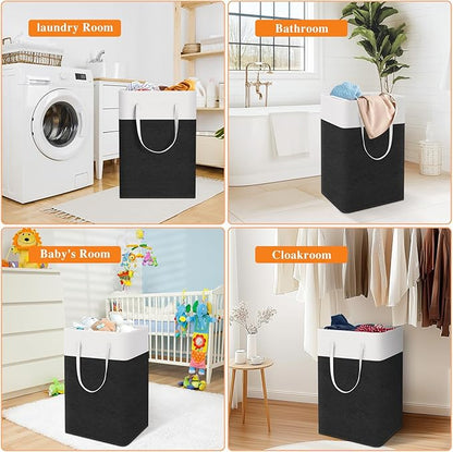 TasticTotes laundry basket 3-Pack, laundry hamper, Hamper with handles, collapsible laundry baskets, Waterproof dirty clothes hamper, Towel Storage for Home or Dorm, 75L-Black
