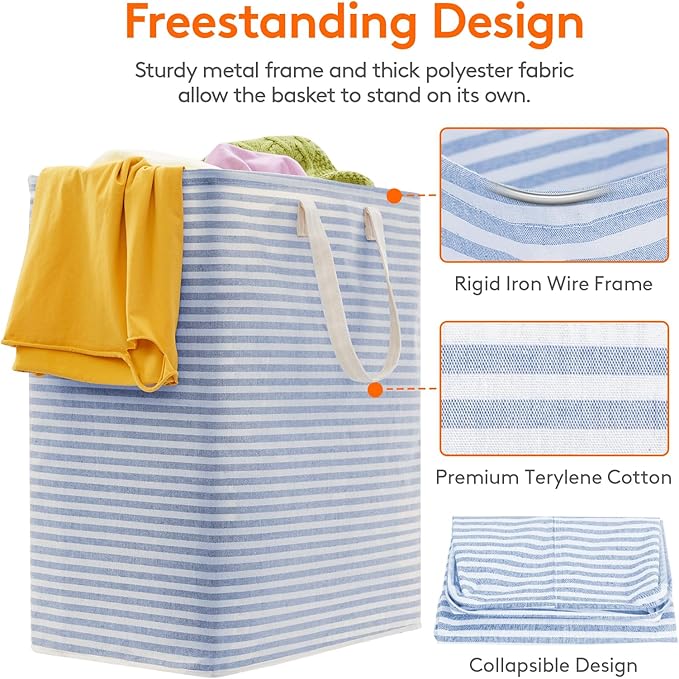Lifewit 2 Pack Laundry Basket 100L Each, Collapsible Clothes Hamper with Reinforced Handles, Freestanding Waterproof Design for Bedroom and Laundry Room, Blue 200L Total