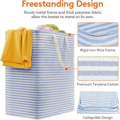 Lifewit 2 Pack Laundry Basket 100L Each, Collapsible Clothes Hamper with Reinforced Handles, Freestanding Waterproof Design for Bedroom and Laundry Room, Blue 200L Total