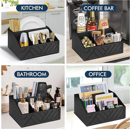 Ukonvi Paper Plate Dispenser, Paper Plate Holder for Kitchen Counter, Wood Rustic Silverware Utensil Caddy, Cutlery Flatware Organizer Box for Cups Spoons Forks Plates Napkins, Kitchen Accessories