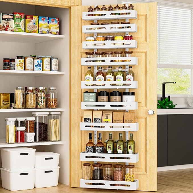 Moforoco White 9-Tier Over The Door Pantry Organizer, Pantry Organization And Storage, Metal Hanging Spice Rack Shelves Door
