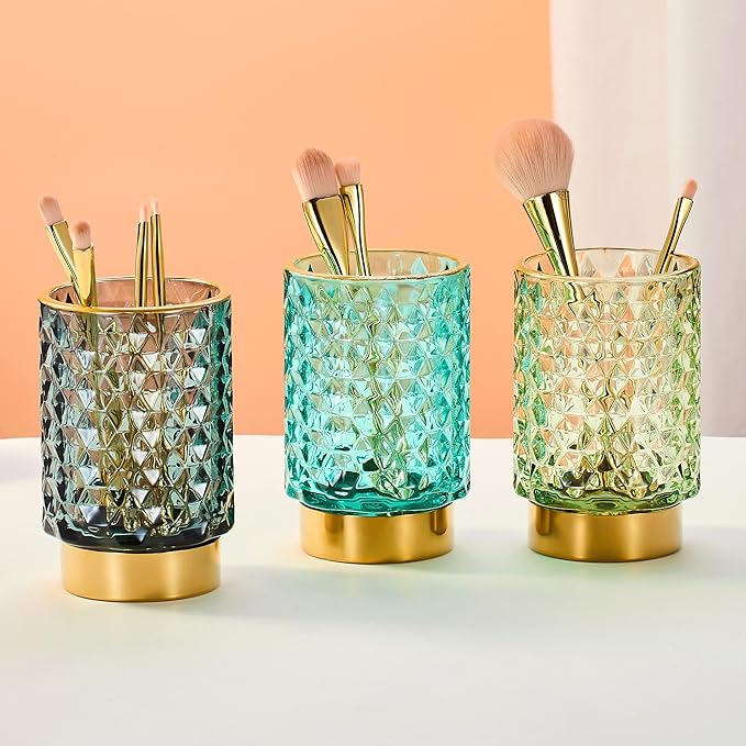Makeup Brush Holder Organizer,Toothbrush Holders,Desk Pen Pencil Holder,Multifunctional Vintage Glass Brush Cup（A46-7-US）
