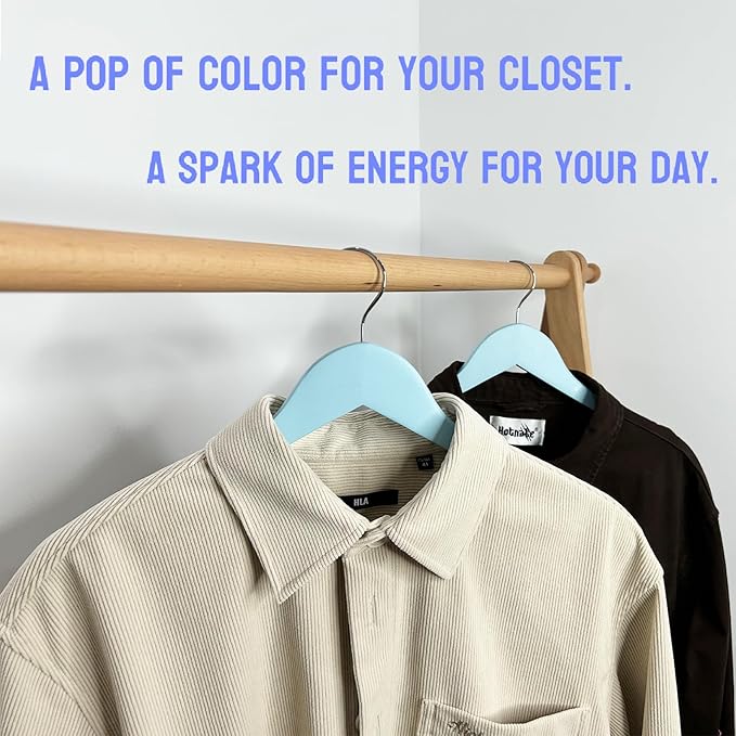 Fresh Blue Wooden Hangers 20 Pack for Adults Heavy Duty Non-Slip Clothes Hangers, Colorful Wood Hangers Pack of 20 Sturdy Coat Hangers for Men Women Shirts Pants Coats Assorted Colors (Blue)