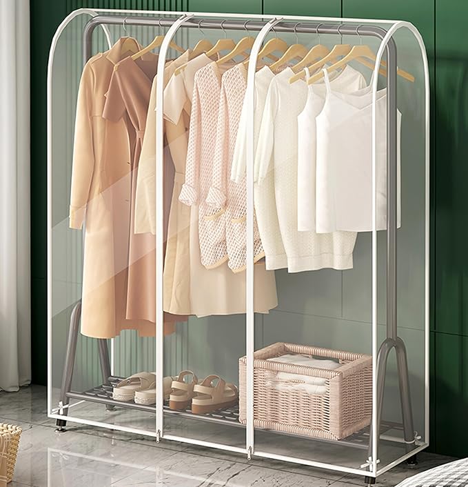 Clear Garment Rack Cover with Zipper Clothes Hanging Rack Cover Dustproof Waterproof Clothing Storage Protector (47.2x20x60 inch)