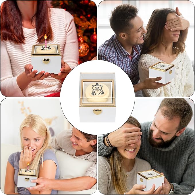 Rotating jewelry box, pop-up surprise gift box, romantic birthday surprise rotating necklace and ring box, Valentine's Day, birthday, anniversary, wedding gift (White)