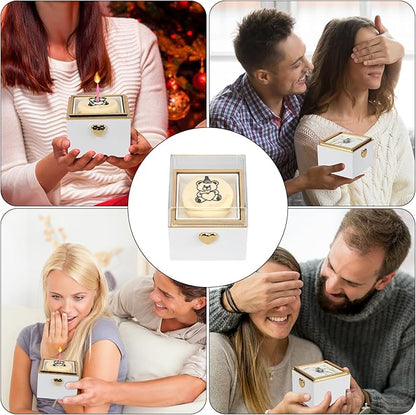 Rotating jewelry box, pop-up surprise gift box, romantic birthday surprise rotating necklace and ring box, Valentine's Day, birthday, anniversary, wedding gift (White)