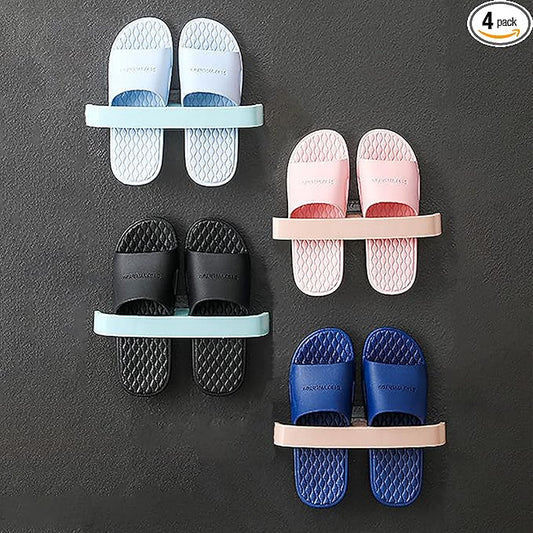 Wall Mounted Shoe Rack, Hanging Shoe Rack for Door, Self Adhesive Wall Mounted Holders Shelf Hanging Bathroom Storage Box Slippers Hanger Shoe Rack Shoe Organizer (4pc)