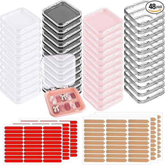 48 Sets Press On Nail Storage Box, Artificial Nail Display Case Acrylic Nail Boxes Press On Nail Packaging Box, Adhesive Double Sided Tape Nail Box for Nail Salon（4 Colors）
