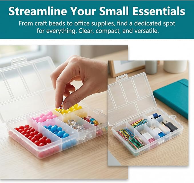 Small Bead Organizer Mini Box Plastic Divided Storage Container with 6 Compartments Craft Jewelry Boxes with Divider Travel Item Containers and Compartment Box for Beads and Accessories