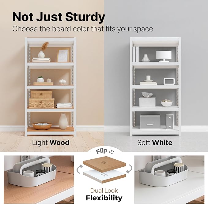 HOMEDANT House 36.2" W 5 Tier Heavy Duty Garage Shelving Adjustable Metal Rack Storage Shelves Standing Shelf Unit Organizers Pantry Closet Office White 2Pack