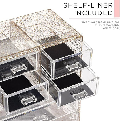 Sorbus Acrylic Makeup Organizer Set, 7-Drawer Vanity & Countertop Cosmetic Storage with Small & Wide Compartments, Glitter Makeup Storage for Brushes, Jewelry – Holiday Gift for Women & Teens