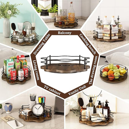 12" Lazy Susan Turntable Organizer,Round Wooden Lazy Susan Organization and Rotating Spice Rack for Dining Table,Pantry,Kitchen Countertop,Vanity,Cupboard and More.Heightened Version