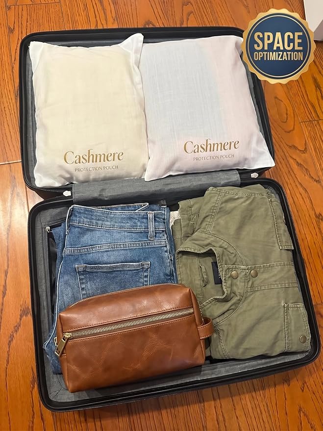 100% Lyocell Cashmere Sweater Storage Bag Set with Protective Blocks, Luxury Breathable Organizer for Closet Garment, Wool, Scarf & Travel Dust Pouch (2 Pcs Bags, 2 Pcs Blocks, Gift Box)