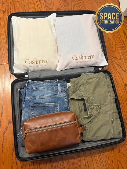 100% Lyocell Cashmere Sweater Storage Bag Set with Protective Blocks, Luxury Breathable Organizer for Closet Garment, Wool, Scarf & Travel Dust Pouch (2 Pcs Bags, 2 Pcs Blocks, Gift Box)