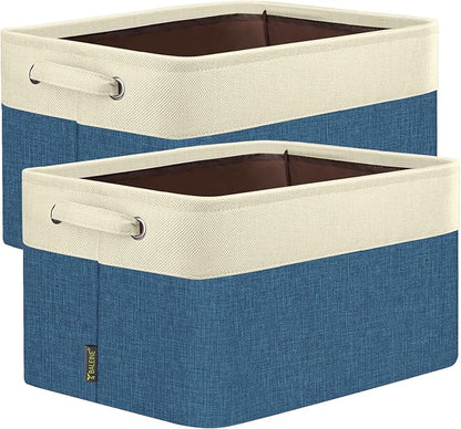 BALEINE 2 Pack Fabric Closet Storage Bins for Shelves, Linen Closet Organizers and Storage, Decorative Baskets for Organizing, Shelf, Clothes, Home, Office (Navy Blue, 17''x13''x10.5'')