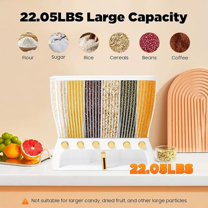 Cereal Dispenser, Multiple Grain Container, Kitchen Cereal Dry Food Containers Storage, 6 Grid Beans Grains Storage W/Rice Hopper for Store Rice, Red Beans, Yellow Beans