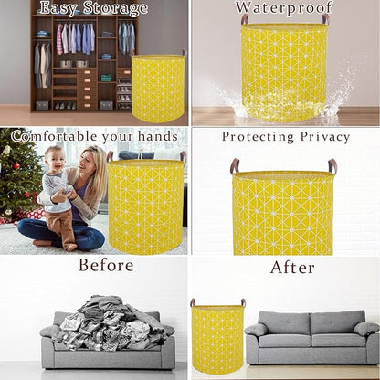 Waterproof Laundry Hamper Collapsible Laundry Basket Leather Handle Laundry Bag Large Clothes Storage Toy Organization for Bathroom Bedroom Laundryroom College Dorms (Nursery Bins Boxes-002)