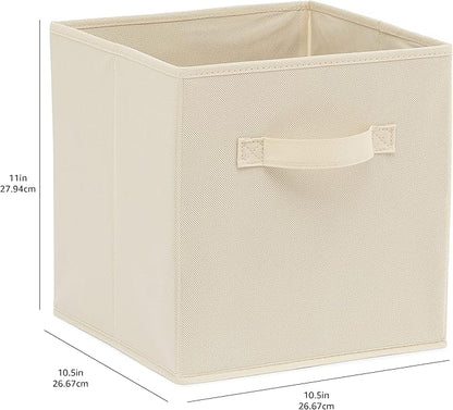 Amazon Basics Collapsible Fabric Storage Cubes Organizer with Handles, Sturdy Storage Bins for Organization, 10.5" x 10.5" x 11", Beige, 6-Pack