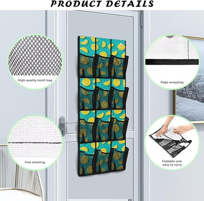 Orange Over the Door Shoe Organizer,Shoe Organizer Door Hanger with 12 Mesh Large Pockets,Space Saver,Unique Print