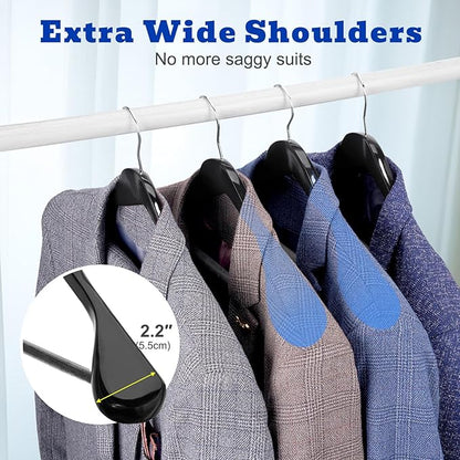 HOUSE DAY High-Grade Suit Hangers, Wide Shoulder Wooden Hangers with Non Slip Pants Bar, Smooth Finish 360° Swivel Hook Solid Wood Coat Hangers for Dress, Jacket, Heavy Clothes Hanger 6 Pack (Black)