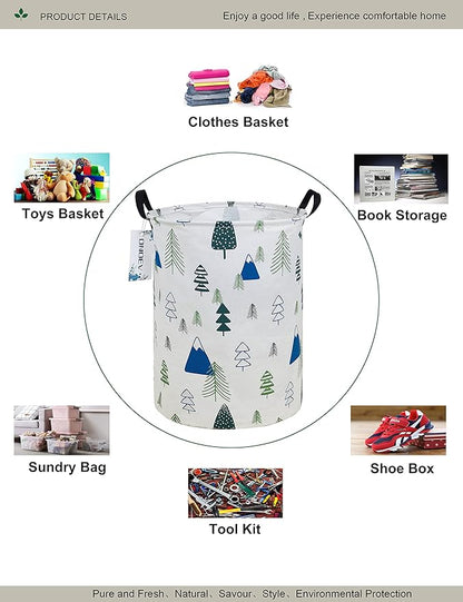 Round Foldable laundry basket with handle,gift basket,suitable for children's room and toy storage (Forest)