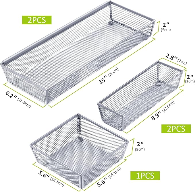 Neudeco Silverware Drawer Organizer,Utensil Organizer for Kitchen Drawer Organizer for Large Utensils with Interlocking Arm, Silverware Storage Cutlery Tray for Knives Fork Spoon (Pack 5, Silver)