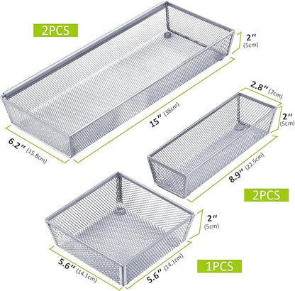 Neudeco Silverware Drawer Organizer,Utensil Organizer for Kitchen Drawer Organizer for Large Utensils with Interlocking Arm, Silverware Storage Cutlery Tray for Knives Fork Spoon (Pack 5, Silver)