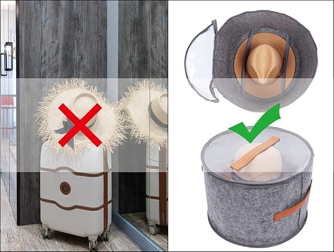 Foldable Round Hat Storage Box With Lid,Large Hat Box Travel, Decorative Closet Organizer For Women and Men, Can Store Various Types of Hats, 15.7x11 Inch,Gray