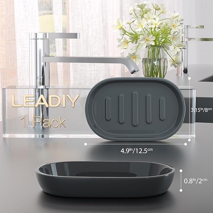 Bathroom Soap Dishes, Not Plastic！White Soap Dishes for Bar Soap, Bamboo Soap Dishes Holder for Bathroom Shower, Bathroom Sink Soap Dish (Black)