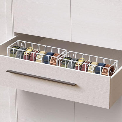 Belt Organizer, Acrylic Belt Storage Organizer for Closet with Dust Cover and Drawer,7 Compartments Transparent Display Case for Belts Best Gift for Men And Husband