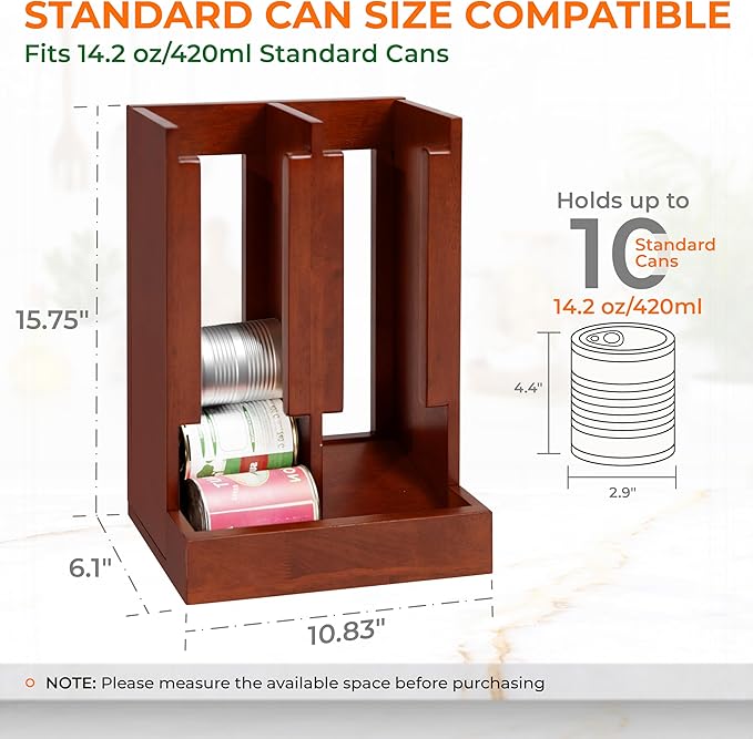 HOMESTEAD Wooden Can Organizer for Pantry, Solid Wood Canned Food Rack, Holds Standard 14.2 oz Cans, Space-Saving Kitchen Storage for Cabinets & Countertops (Brown)