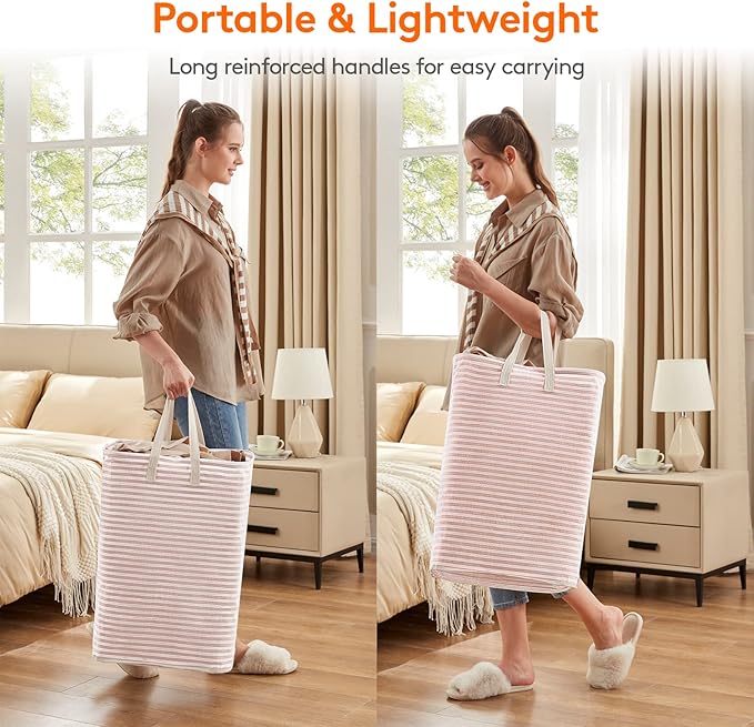 Lifewit 1 Pack Laundry Basket 80L Each, Collapsible Clothes Hamper with Reinforced Handles, Freestanding Waterproof Design for Bedroom and Laundry Room, Pink 80L Total