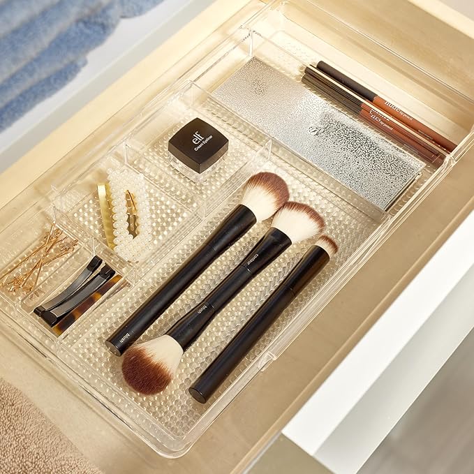 iDesign Expandable Makeup Drawer Organizer, Shallow Tray for Bathroom or Vanity Storage - Clear