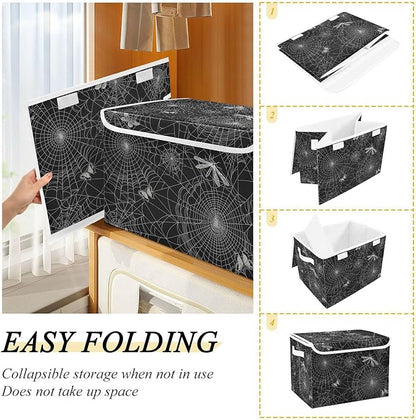 senya Halloween Baskets Collapsible Storage Bins with Lids, Spiderweb Butterfly Dragonfly Storage Boxes Clothes Baskets for Organizing