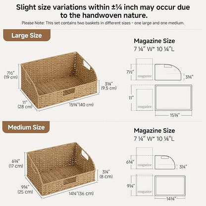StorageWorks Pantry Baskets for Organizing, Paper Rope Storage Baskets for Shelves with Built-in Handles, Pantry Organizers and Storage, Natural, Set of 2 (Large and Medium)