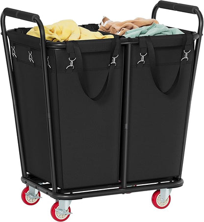 Hoctieon 2 Section Laundry Sorter Cart, 300L Rolling Hamper with Wheels, Industrial Laundry Basket Organizer, Large Dirty Clothes Hamper for Home & Hotel, Heavy Duty, Black