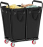 Hoctieon 2 Section Laundry Sorter Cart, 300L Rolling Hamper with Wheels, Industrial Laundry Basket Organizer, Large Dirty Clothes Hamper for Home & Hotel, Heavy Duty, Black